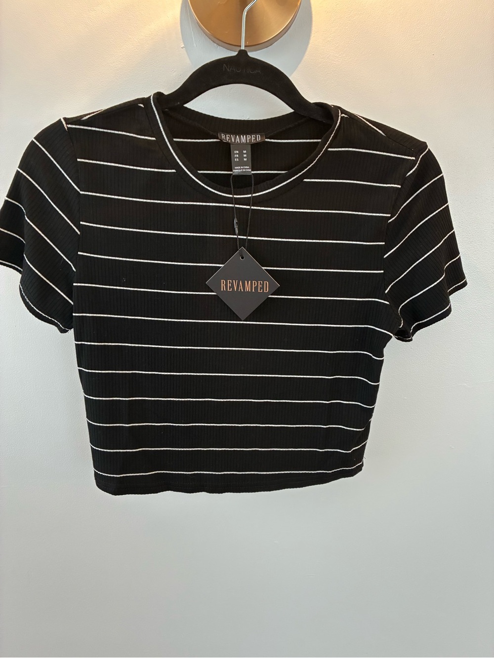 Revamped Black and White Striped Ribbed Crop Top